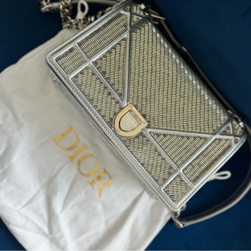 Dior Silver Crossbody Bag with Chevron Design